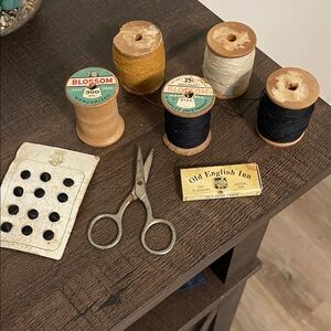 Vintage Sewing Spools and Scissors Set